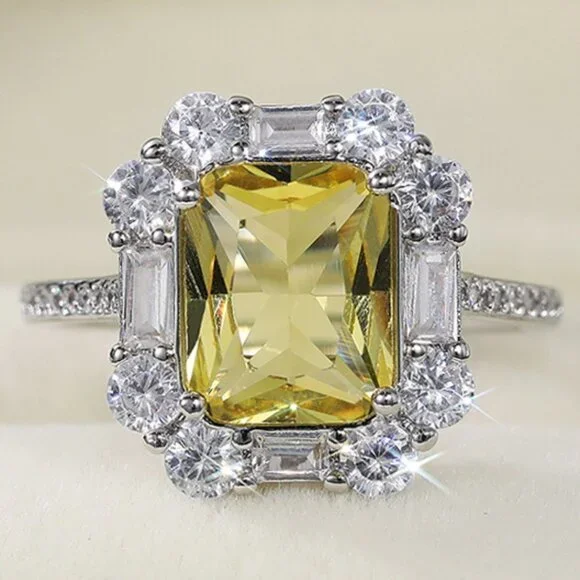 ▶Radiant Yellow Zircon Sumptuous Silver Luxury Rings Women, K924